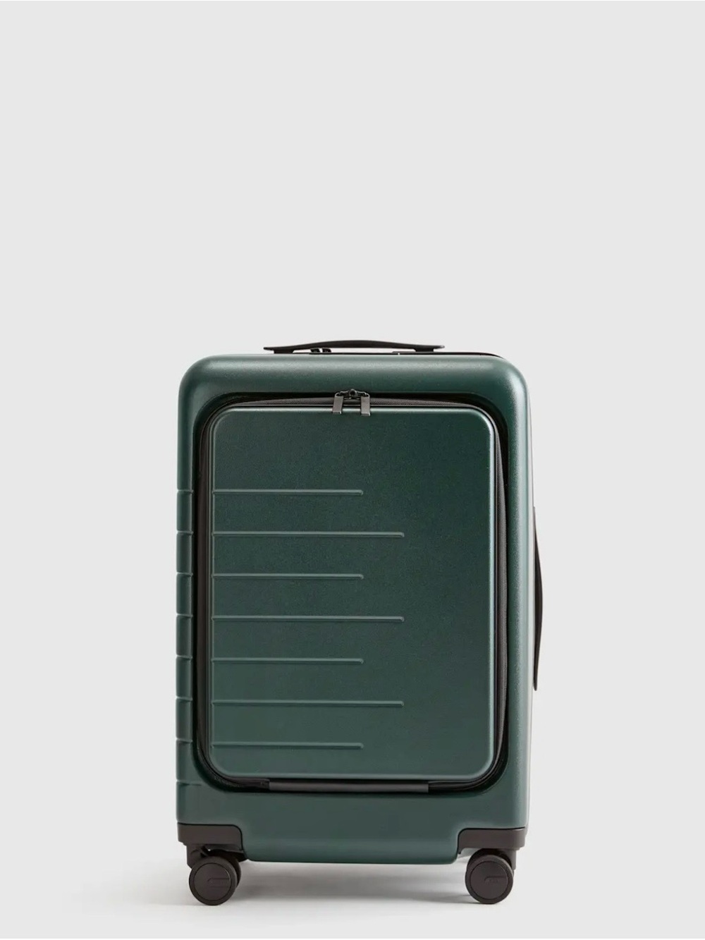 Quince Deep Green Hardshell Carry-On Spinner Front Computer Compartment